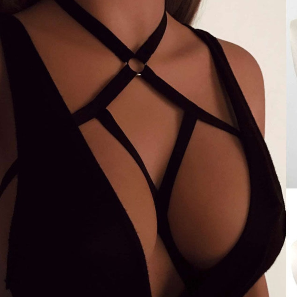 Sexy Strappy Black Cage Bra Harness Bralette - Picture 2 of 7